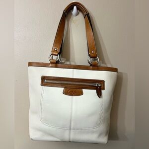 Rare Coach Authentic Penelope Purse F14683 White Cream & Brown Pebble Leather